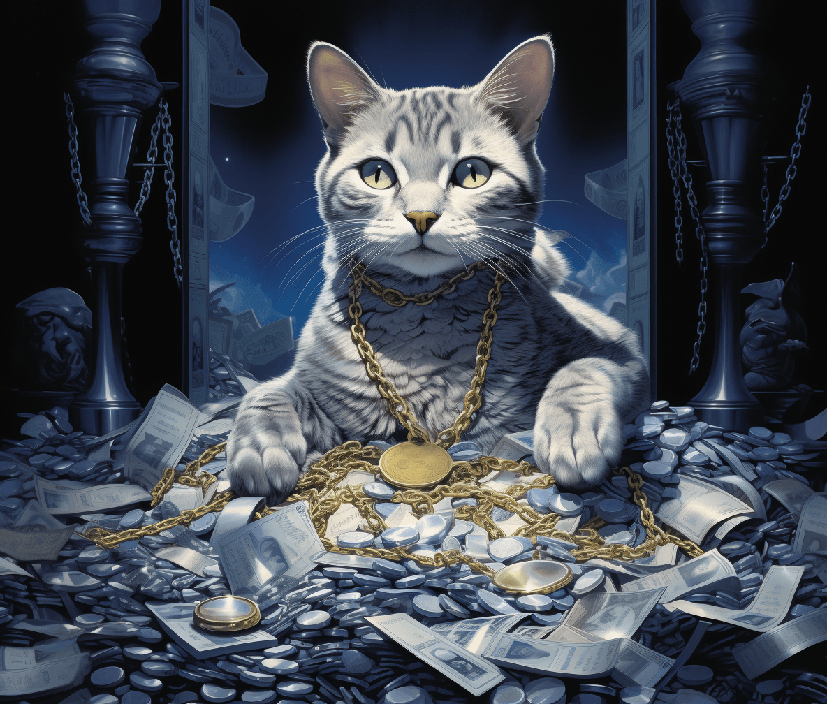 AI generated: chase cut short on blue, in the style of todd schorr, sharp focus, whimsical cats, album covers, mon...