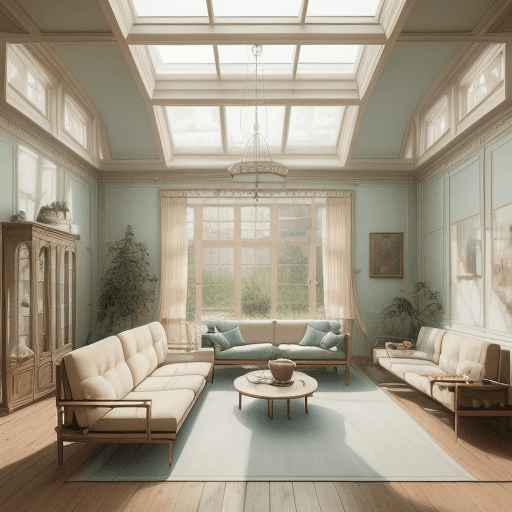 AI generated: High resolution photography interior design, dreamy sunken living room conversation pit, wooden floo...