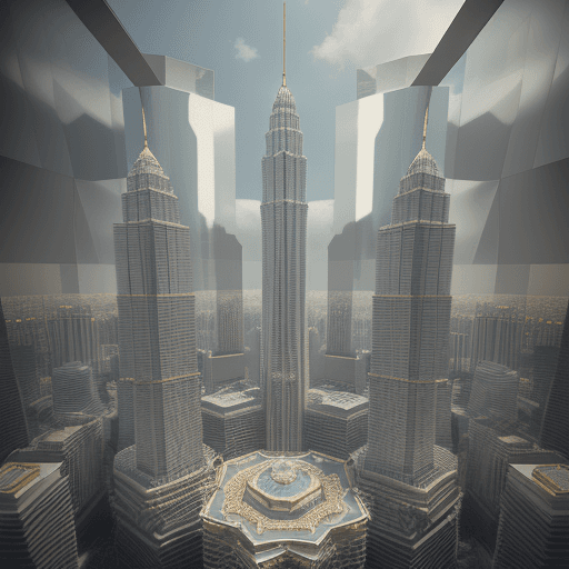 AI generated: malaysia klcc city , made of marble, gold and white details, complicated patterns, complicated desig...