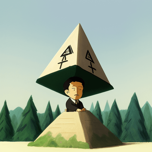 AI generated: Abraham Maslow holding a small pyramid.  Trees in the background. Art by ghibli studio.