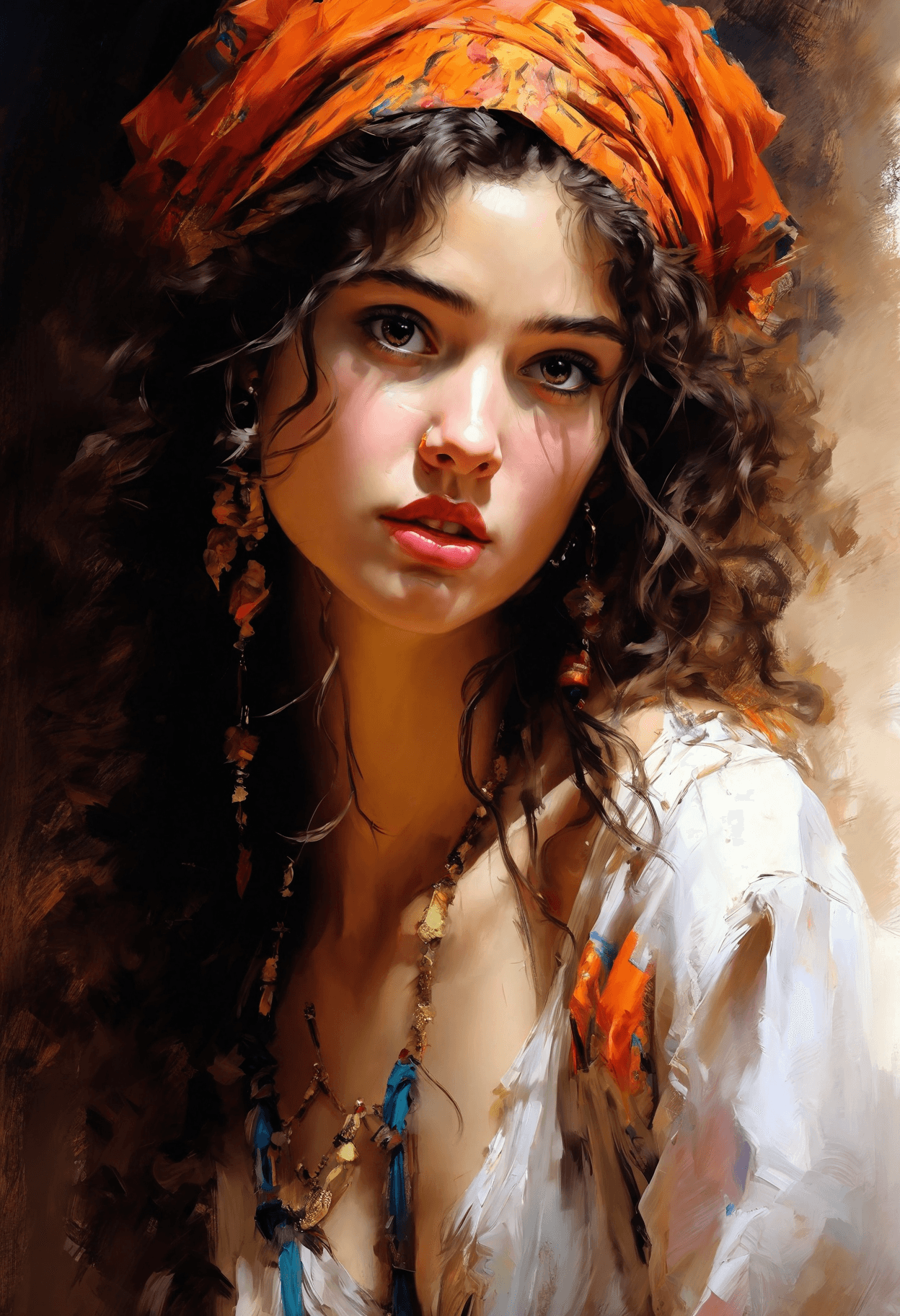 AI generated: A close-up image, painting, sketch, beautiful exotic girl, highly detailed, expressive, hyper-realis...