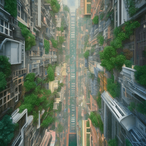AI generated: pictures of beautiful urban backgrounds where space plants grow in hyperrealistic, cinematic, rich c...