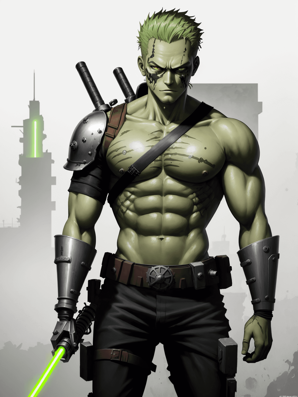 AI generated: a sticker of Roronoa Zoro from one piece, happy, successful, anime style, minimalist design, trendin...