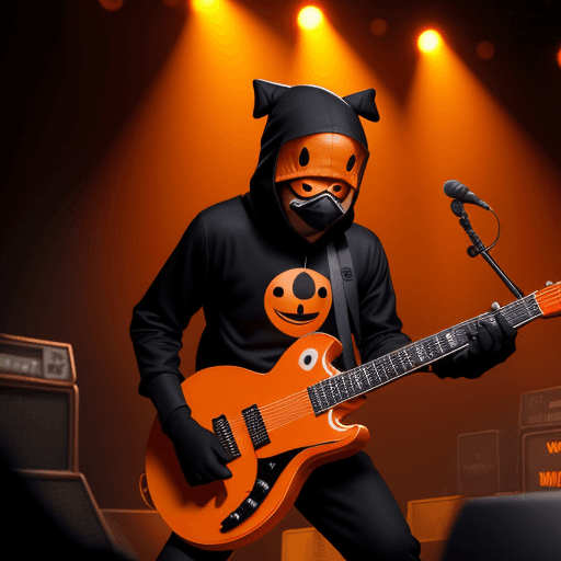 AI generated: we see a black man in a orange wally hat and black domino mask and is wearing a orange onesie, black...