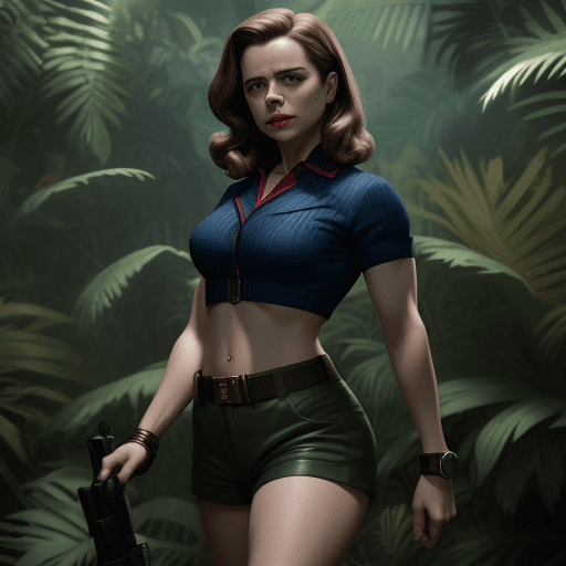AI generated: Marvel Cinematic Universe British MI6 agent Peggy Carter Margaret Peggy Carter Crop Top Midriff Shor...