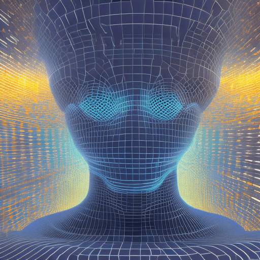 AI generated: Within a cyberspace realm, an enigmatic robotic being, its structure composed of animated blockchain...