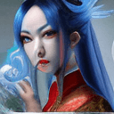 AI generated: Chinese fairy, Chinese woman and iris blue dragon, Chinese dragon pan glaring angrily at Chinese wom...