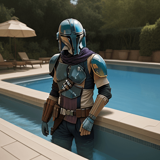 AI generated: the mandalorian  in a luxury pool