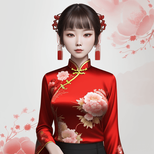 AI generated: chinese red blouse, in the style of dreamy and romantic compositions, floral explosions --ar 24:37 -...