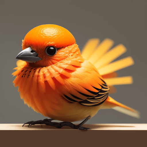 AI generated: a little bird made of a fresh orange that has been cut open, photo-realistic techniques --ar 3:2 --s...