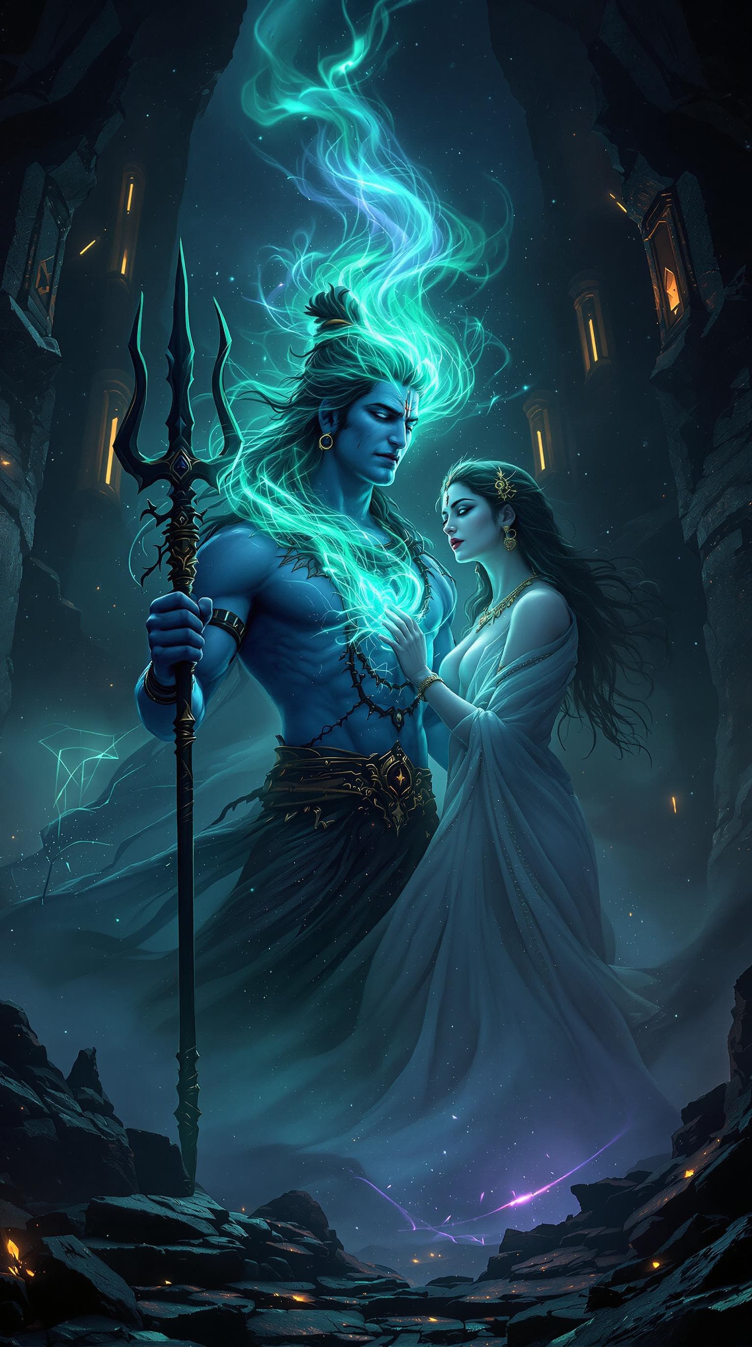 AI generated: Lord Shiva:
In this scene, Lord Shiva is depicted with a powerful, almost otherworldly presence. His...