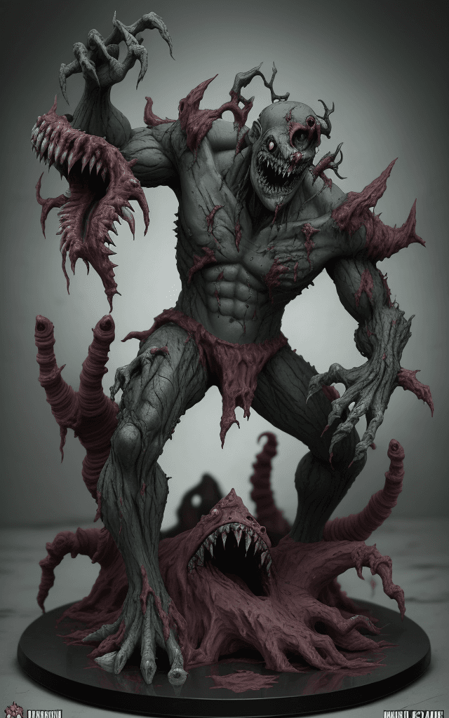 AI generated: The Devourer Figurine: 7-inch vinyl zombie boss figurine with gnarled limbs and gaping jaws, detaile...