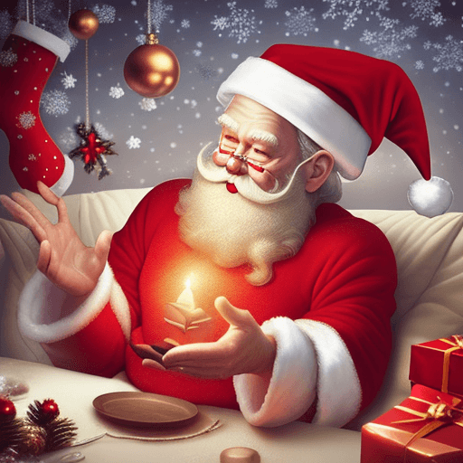 AI generated:  design, dreamy christmas, warmth, new year, success, hallucination, drugs, Santa, Evil
