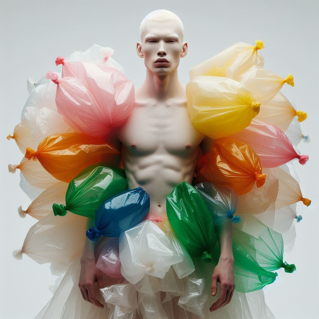 AI generated: Breaking fashion barriers with boldness and inclusivity. This albino male model dazzles in a unique ...