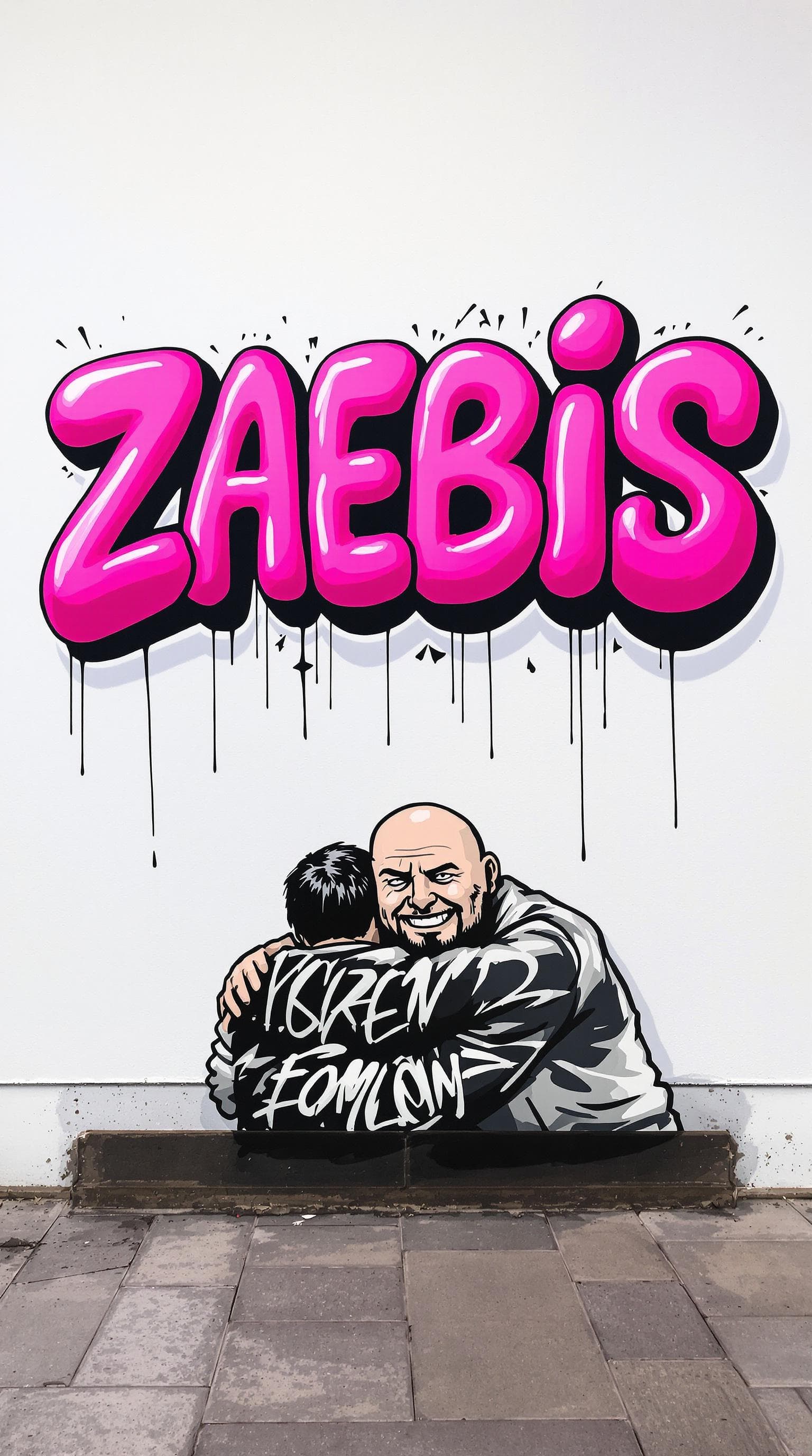 AI generated: 3D inflated blob pink letters "ZAEBIS". Clean white background with black graffiti. soft and rounded...