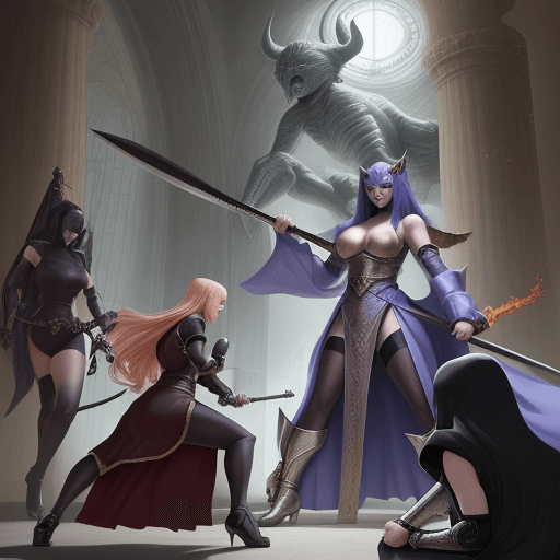 AI generated: The female servants of the Almighty God of evil fighting with a giant sneak
