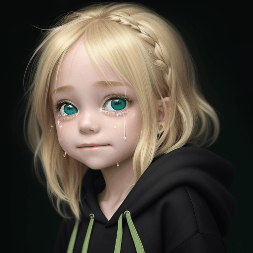 AI generated: masterpiece, best quality,happy blonde little girl with blonde hair with tears on eyes, wearing wate...