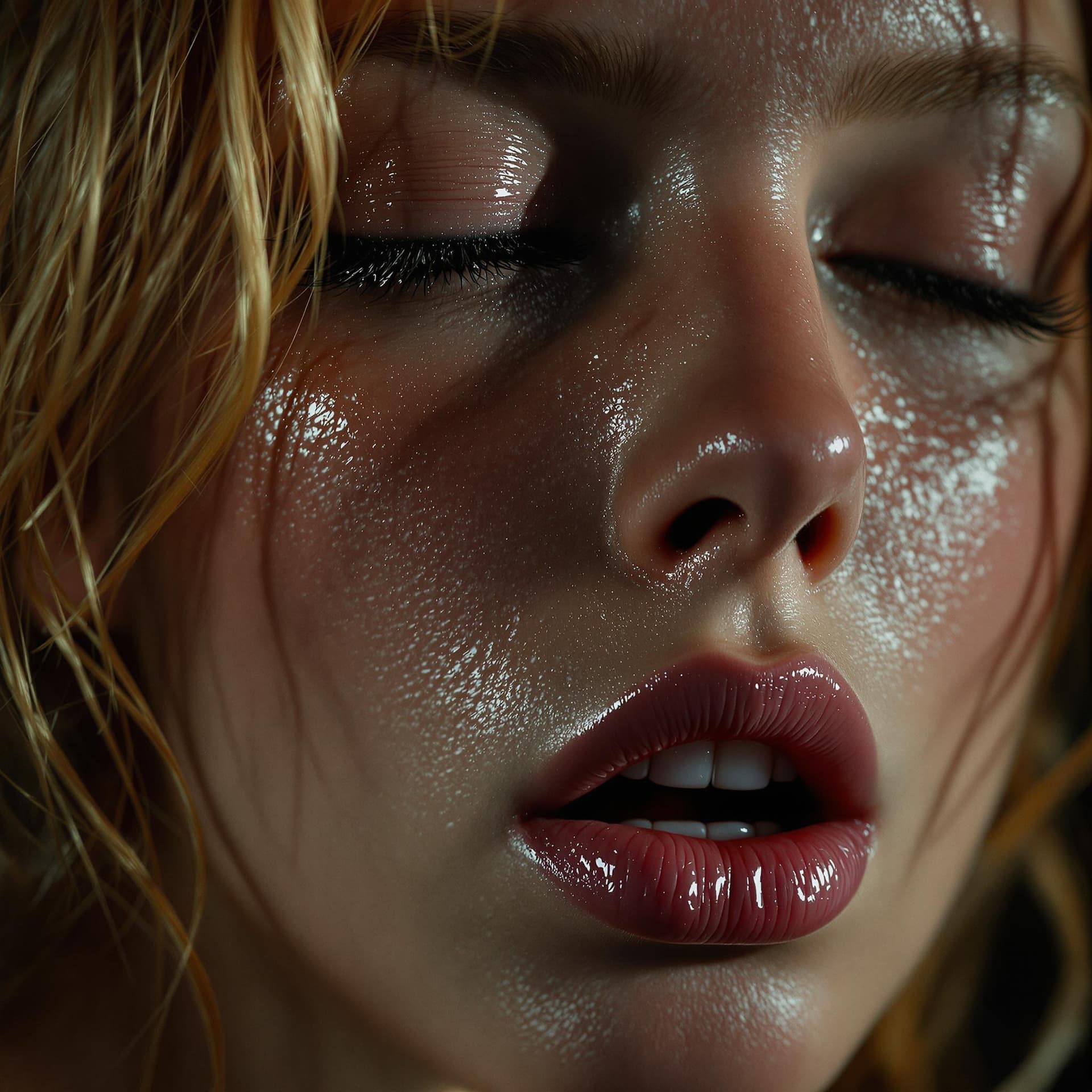AI generated: Hyper-realistic erotic fine art photography in the style of Nicolas Winding Refn and Caravaggio, ext...