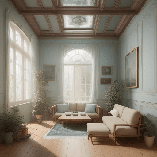 AI generated: High resolution photography interior design, dreamy sunken living room conversation pit, wooden floo...