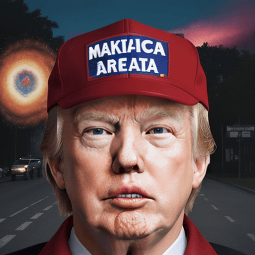 AI generated: Hyper realistic eye level exterior photo of donald trump, with the make america great again cap in r...