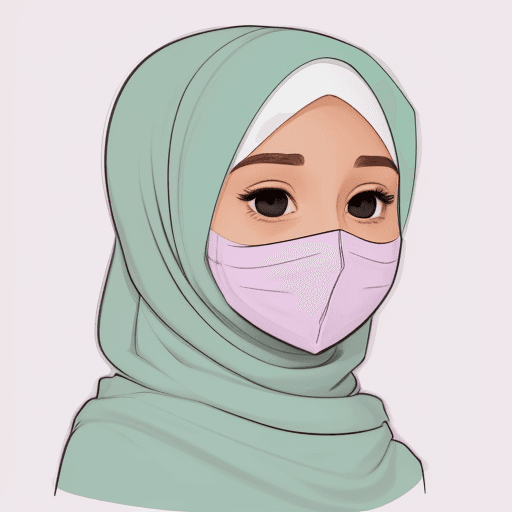 AI generated: Hijab girl outline cartoon sketch of head, with no facial features, using mint green, dusty rose and...