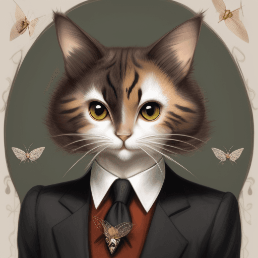 AI generated: moth and cat hybrid, anthropomorphic 