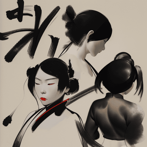 AI generated: china black brush painting, in the style of kazuki takamatsu, loose compositions, théodore géricault...