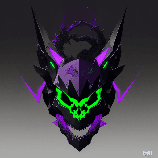 AI generated: Logo gaming wear, concept, mecha dragon skull, nonagon, colour black and green and purple, gaming, d...