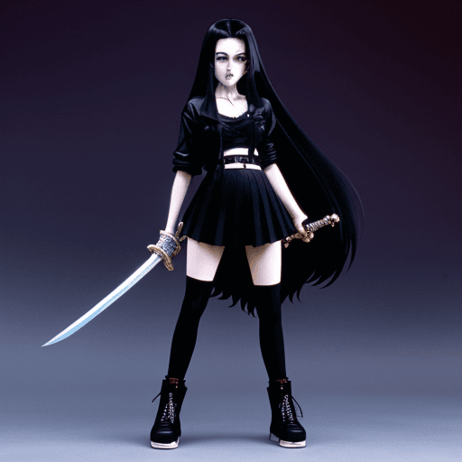 AI generated: movies from the 90s and modern animes that have old school vibes picture full body of an goth girl w...
