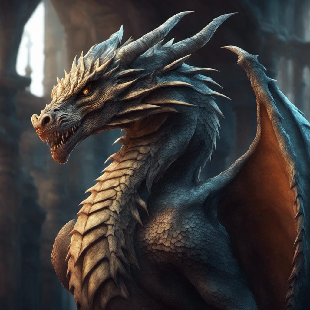 AI generated: A Dragon with a dragon lair background, full body dragon concept, dragon features, elegant, perfect ...