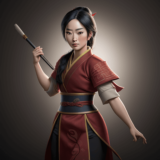 AI generated:  Fullbody portrait of mulan from disney, Exquisite detail, 30-megapixel, 4k, 85-mm-lens, sharp-focus...
