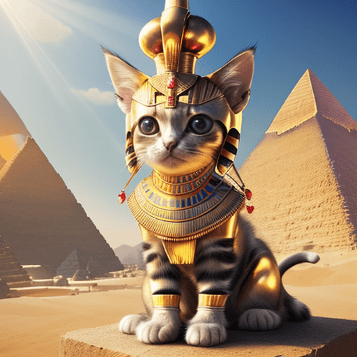 AI generated: prompt: Cute kitten transformed into an Egyptian pharaoh, wearing ancient noble clothes, with Nemes ...
