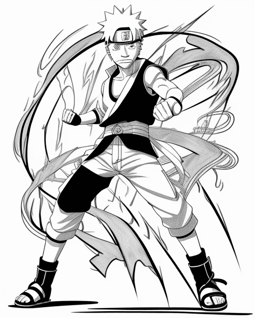 AI generated: full body Naruto Uzumaki, illustration line art, anime, manga, pen sketch, pen drawing, inking, blac...