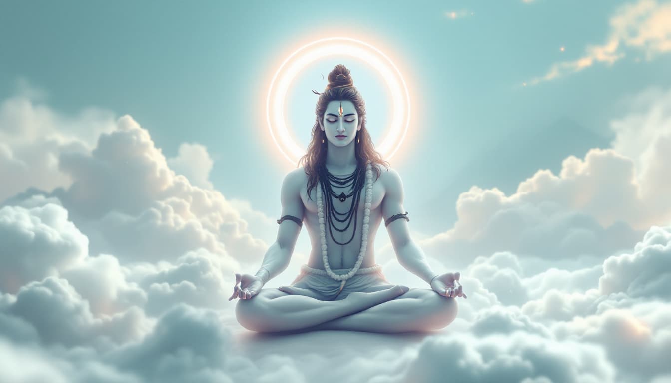 AI generated: "Create a digital artwork of Lord Shiva in a meditative state, surrounded by a halo of gentle light....