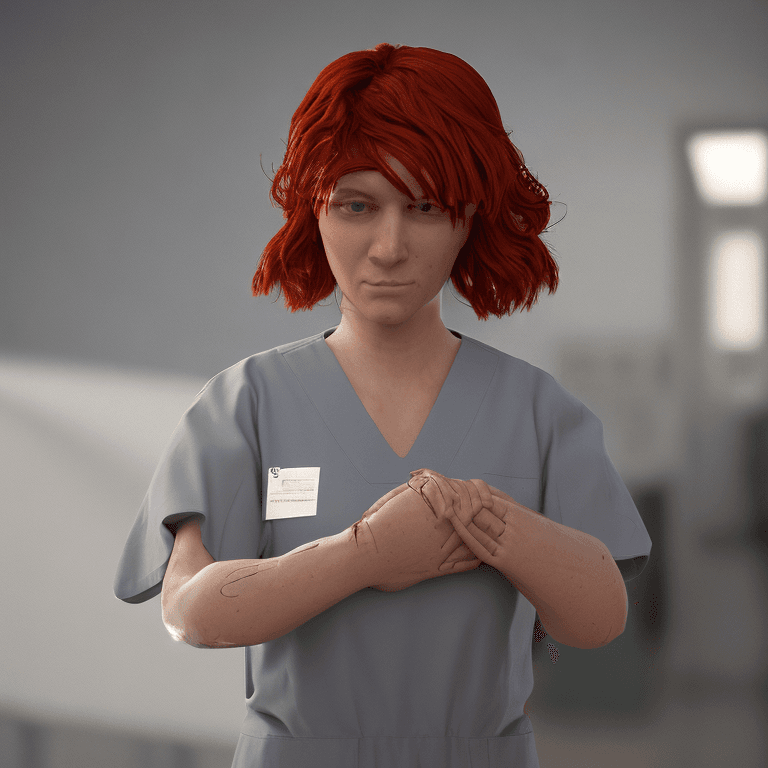 AI generated: Nurse in the Hospital, detailed Face, detailed Hair, detailed eyes,  cute, red Hair, Full Body, smil...