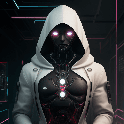 AI generated: the body of a man being simulated in white hood, in the style of cyberpunk imagery, mechanical desig...