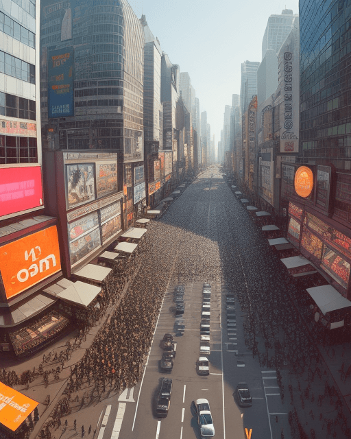 AI generated: a bustling city intersection filled with cars and motorcycles, vibrant street signs, and pedestrians...