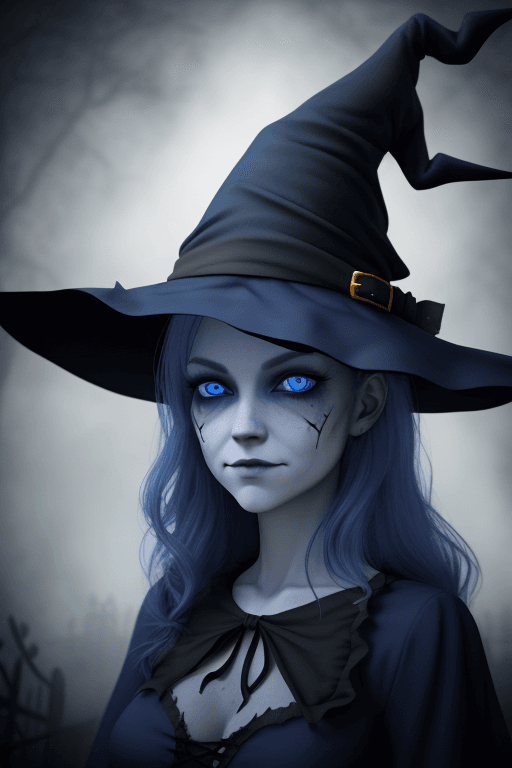 AI generated: 1girl, halloween outfit, wearing a witch hat, haunted house, spooky atmosphere, simple, beautiful, m...