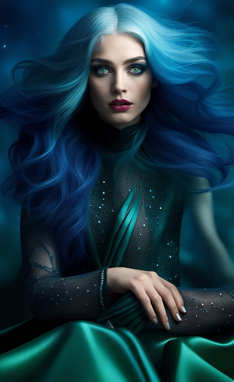 AI generated: An ethereal female alien being portrait, makeup, smooth, mesmerizing otherworldly beauty and enigmat...