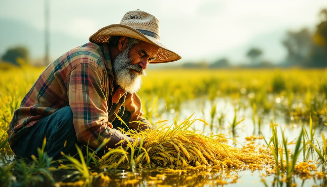 AI generated: Spanish farmer + rice double color exposure effect