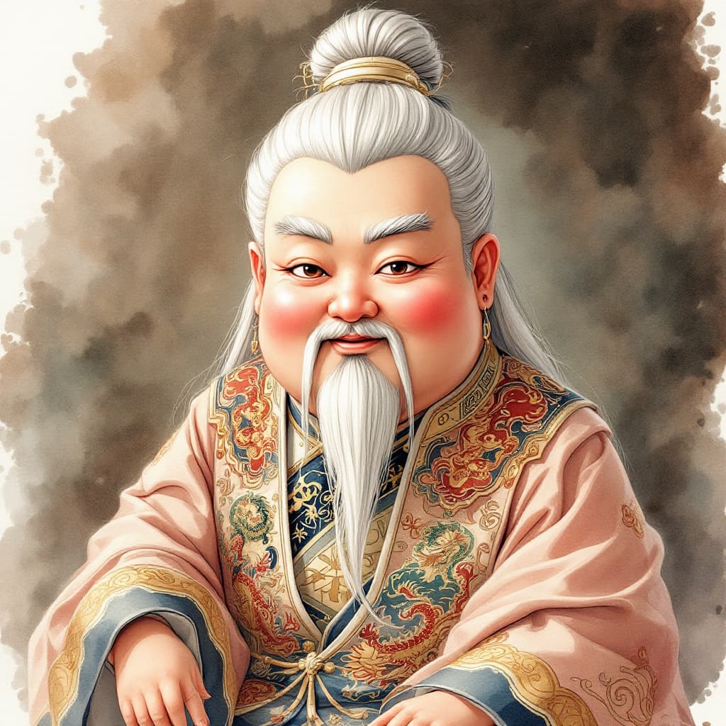 AI generated: A male god with a round face, as if his face were slightly red after drinking wine, with an affinity...