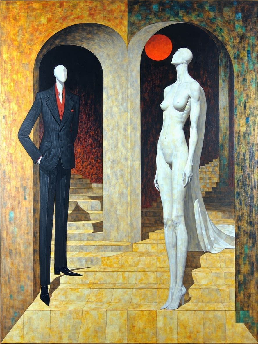 AI generated: 
modern painting, surreal, by paul wunderlich, ernst fuchs, gustav klimt