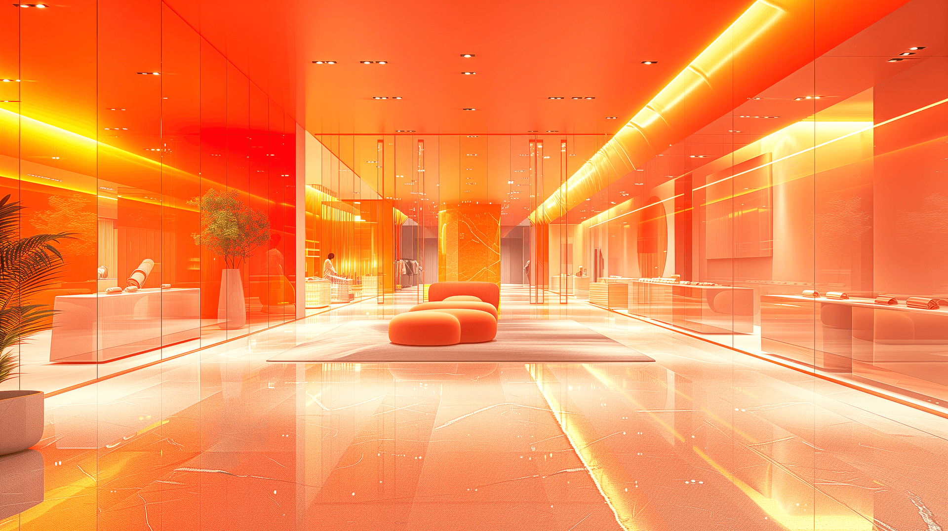AI generated: photorealistic, perspective view, minimalist fashion store, inspired by Acne studios store design in...
