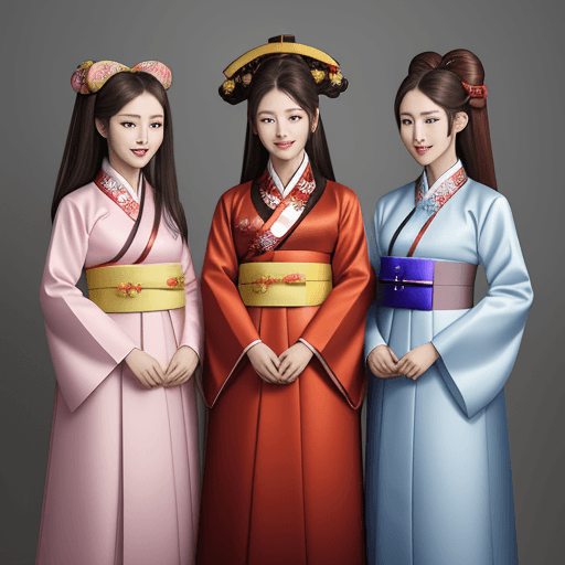 AI generated: Three queens wearing hanbok