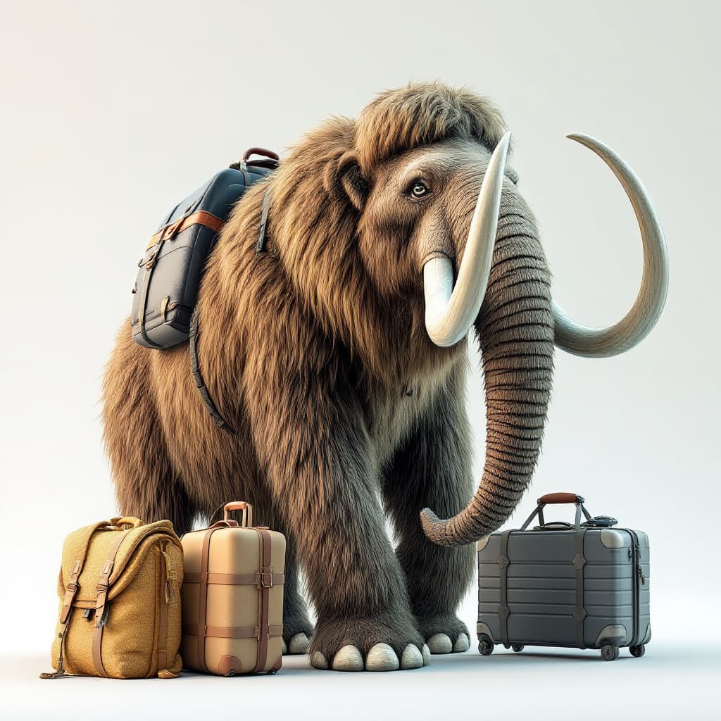 AI generated: A mesmerizing hyper-realistic 3D illustration of a wooly mammoth striking an epic pose, equipped wit...