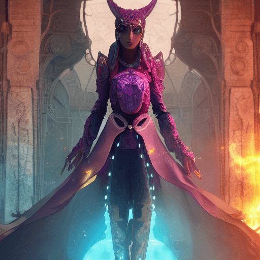 AI generated:  A young sorceress, transported in other world, the land of robots, while looking for her way home, ...