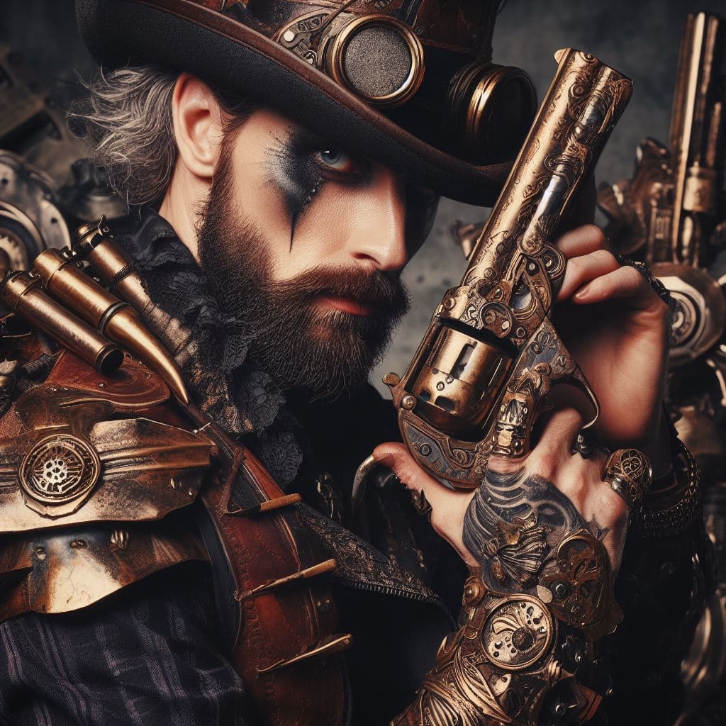 AI generated: steampunk wild west cowboy ,shiny,ultrarealistic, beautiful,