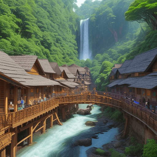 AI generated: 
A vibrant and bustling village nestled amidst a forest, with intricately designed wooden houses, a ...