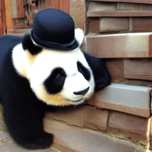 AI generated: panda wearing a dress and a bowler hat