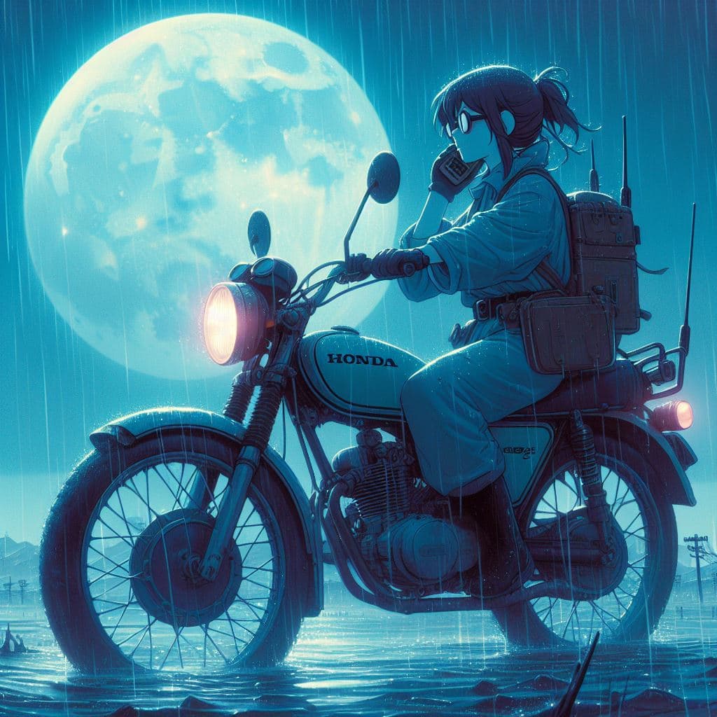 AI generated: Japanese anime style illustration, Ghibli style, steampunk style, it is raining heavily, the endless...